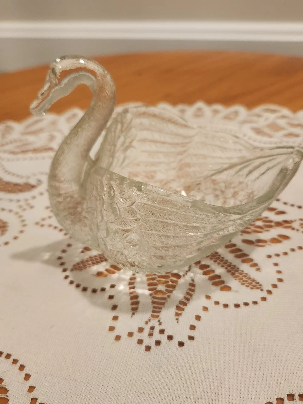 Vintage Imperial Clear Glass Swan Candle Holder/QTip Holder/Match Holder